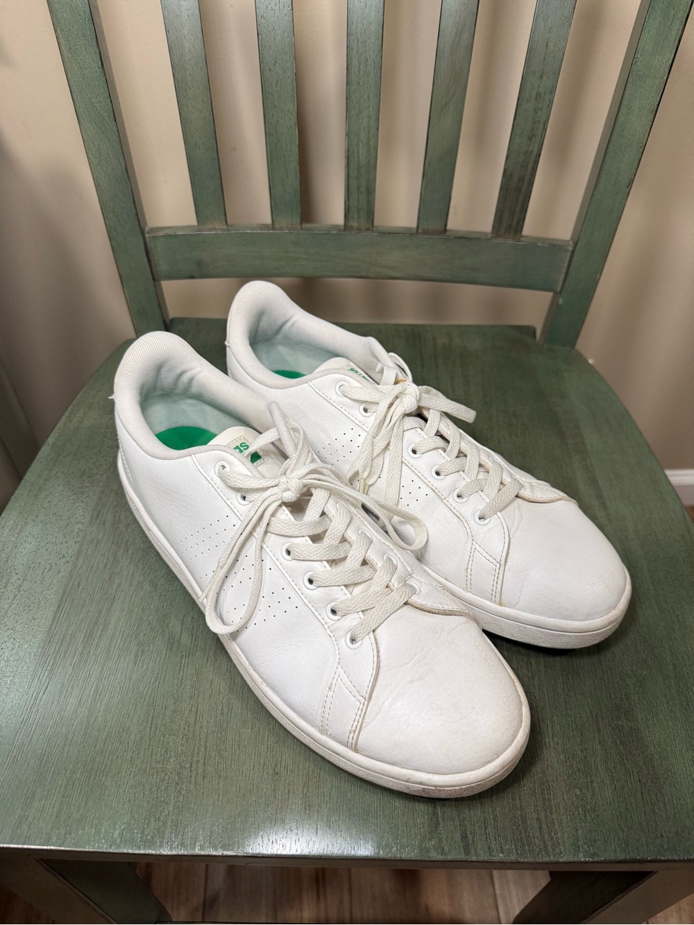 adidas White Low-Top Sneakers with Green Insole Accent